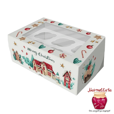 Упаковка для капкейков "Merry Christmas" белая, 6 ячеек