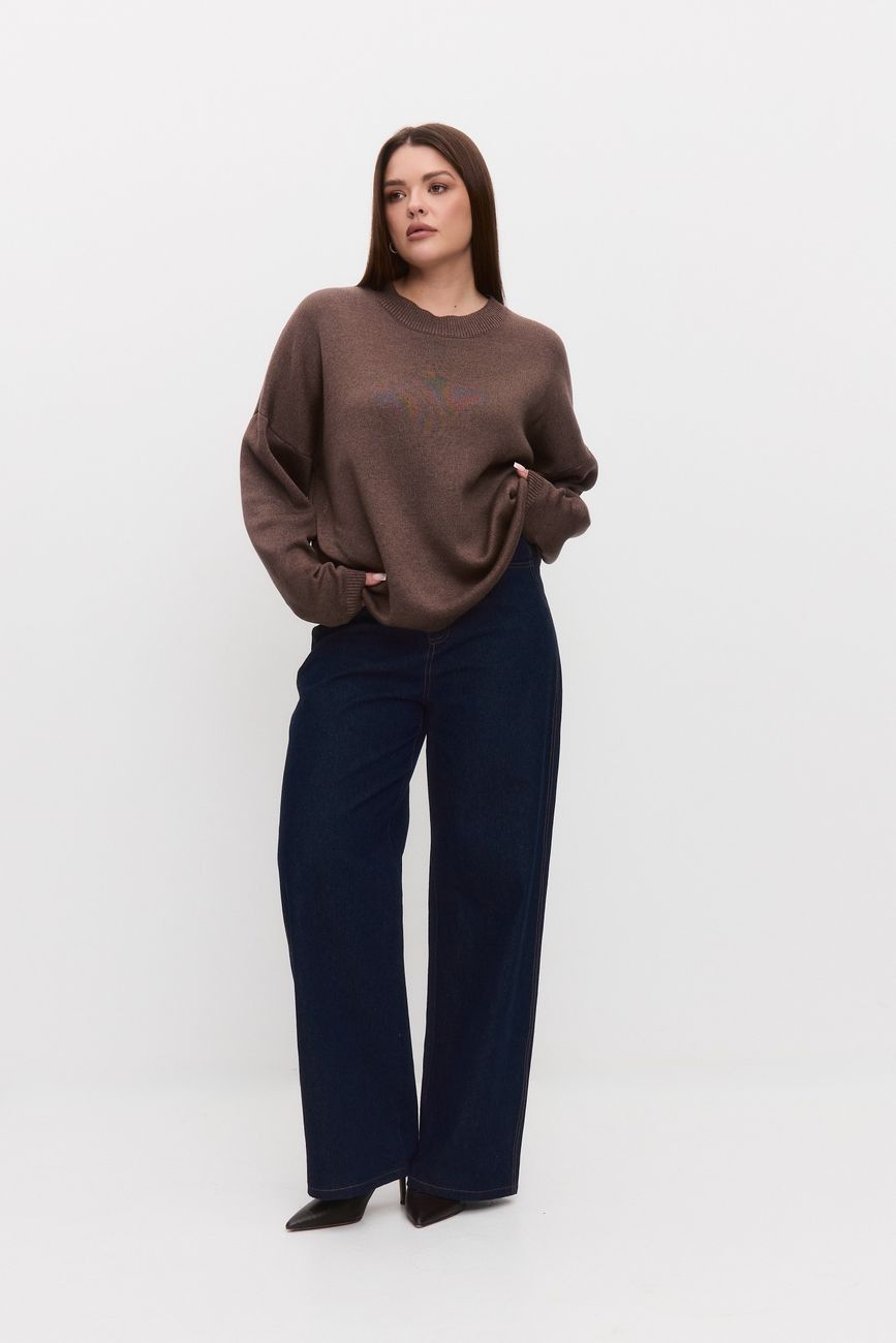 Джемпер вязаный с круглым вырезом, трюфель