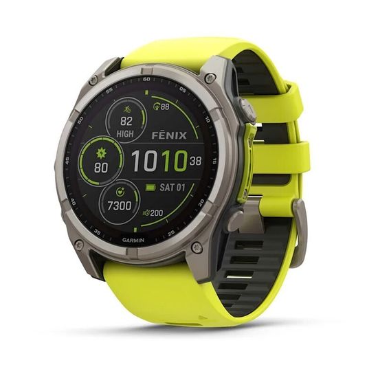 Умные часы Garmin Fenix 8, 51 мм, Solar,Sapphire титановый серый с желтым ремешком