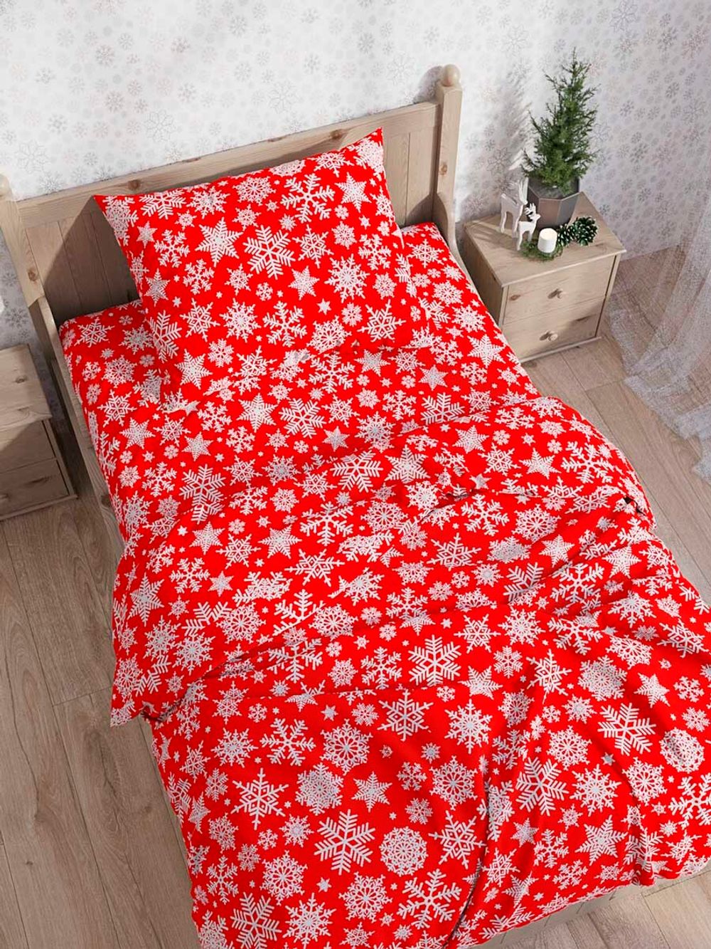 Простынь на резинке бязь Сказка "Снежинка" 90x200 см