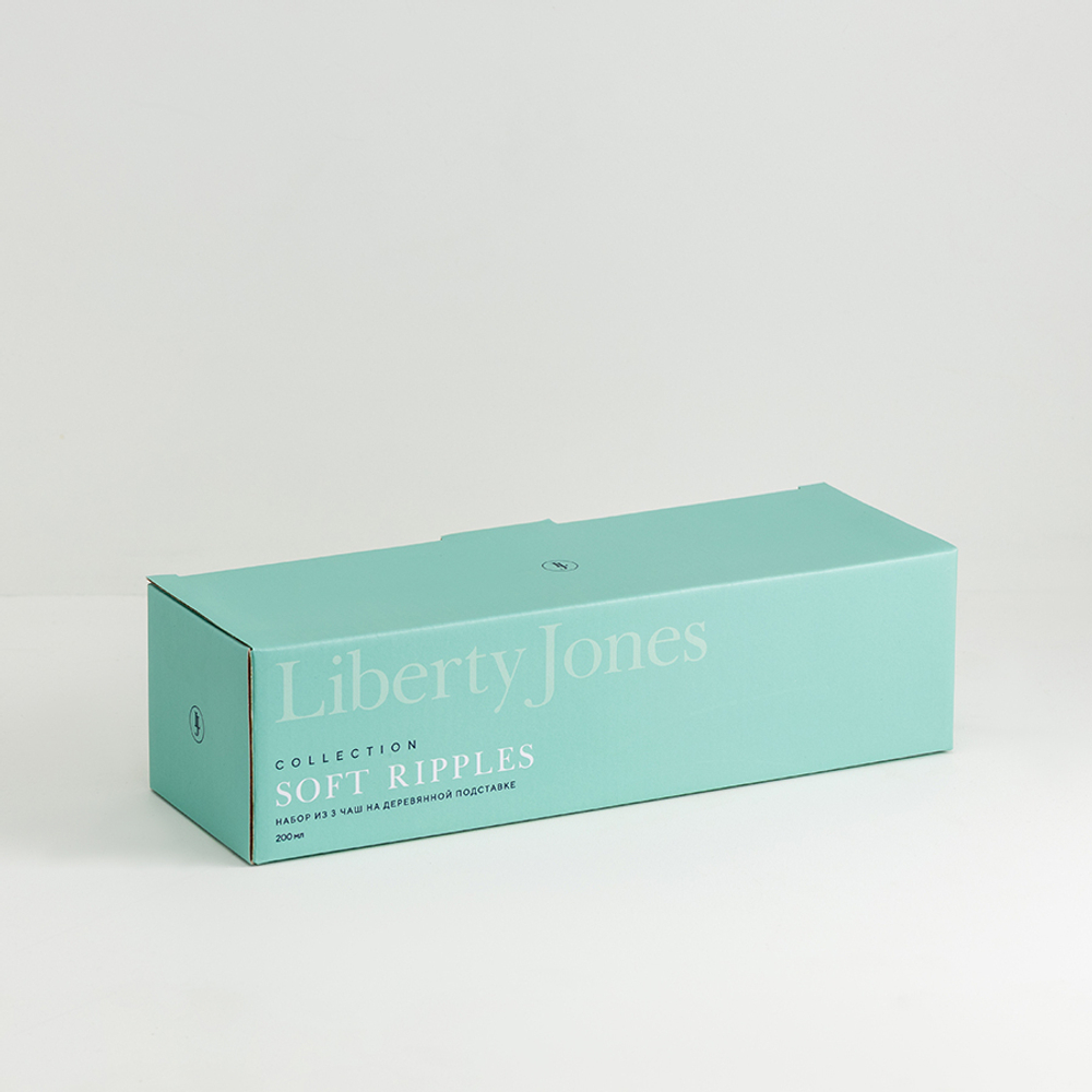 Набор из 3 чаш на деревянной подставке soft ripples, dual glazing, 200 мл