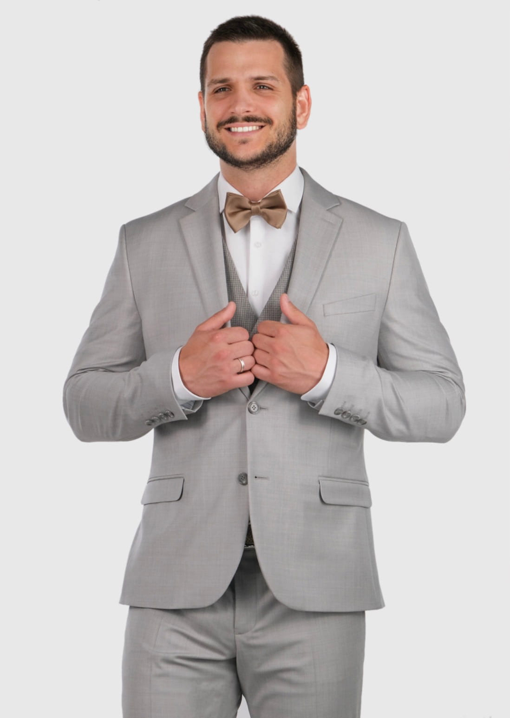 Мужской костюм тройка (бежово-серый) Б49