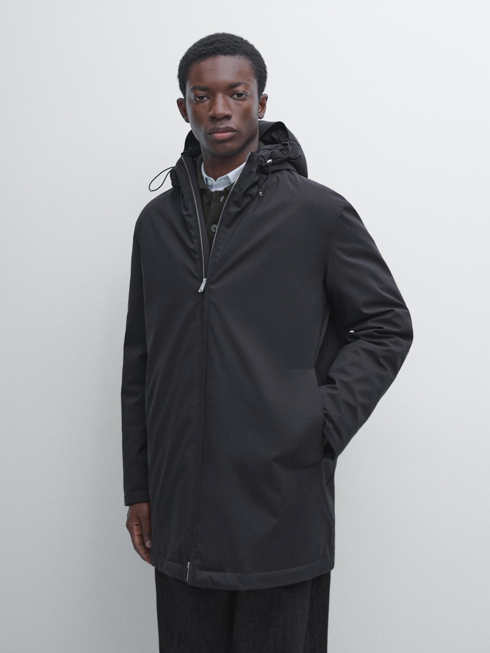 Massimo Dutti Водоотталкивающая стеганая парка, морской темно-синий