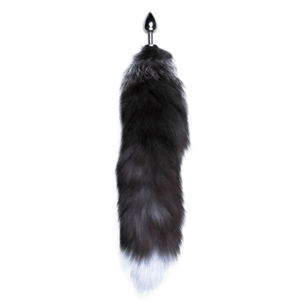 Анальная пробка с хвостом ALIVE Black And White Fox Tail, S