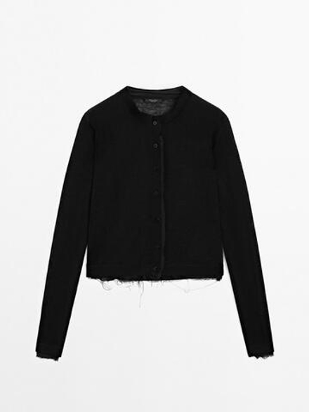 Massimo Dutti Легкий кардиган с эффектом потертости, черный