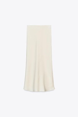ZARA АТЛАСНАЯ ЮБКА МИДИ, ЭКРЮ