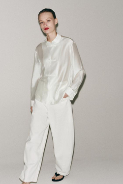 ZARA АТЛАСНАЯ РУБАШКА С ЗАСТЕЖКОЙ НА ПЕТЛИ ZW COLLECTION, БЕЛЫЙ
