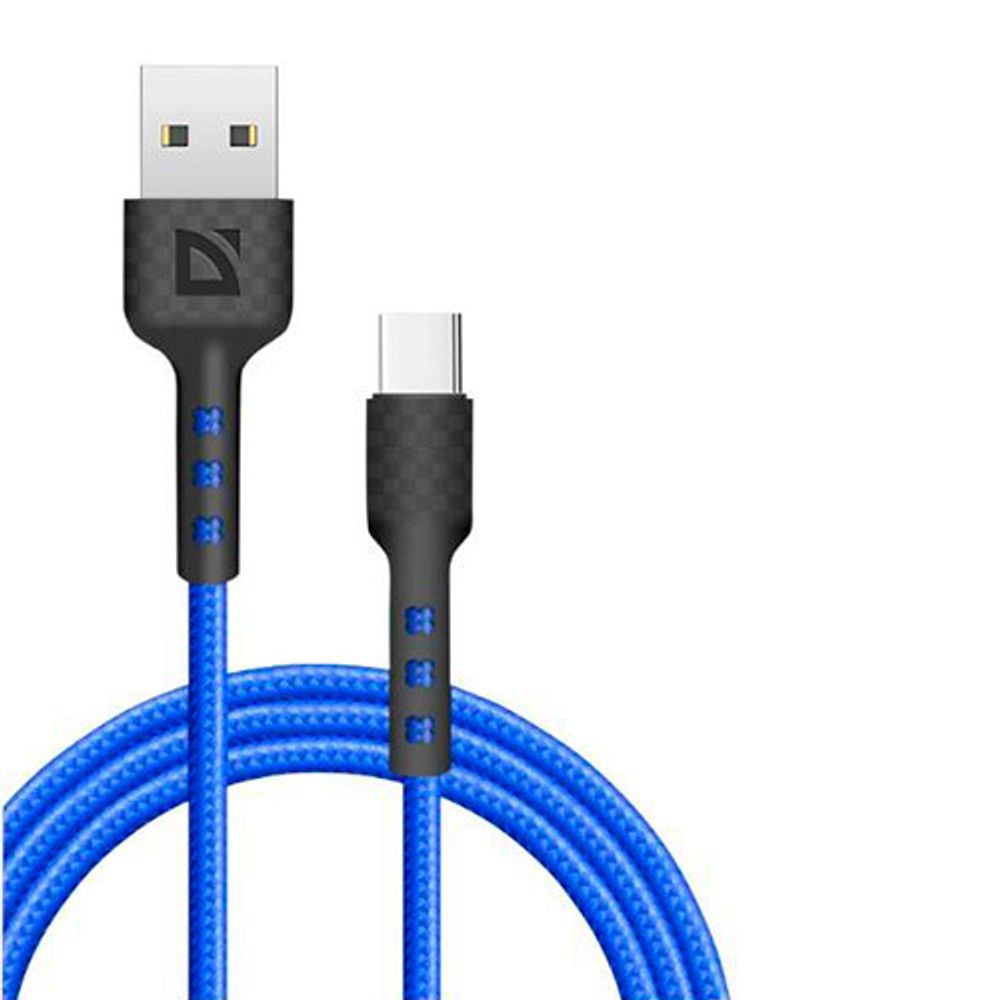 Кабель Defender F181, USB 2.0 (AM) - Type C, 1метр, 2.4А, нейлоновая оплетка, синий.