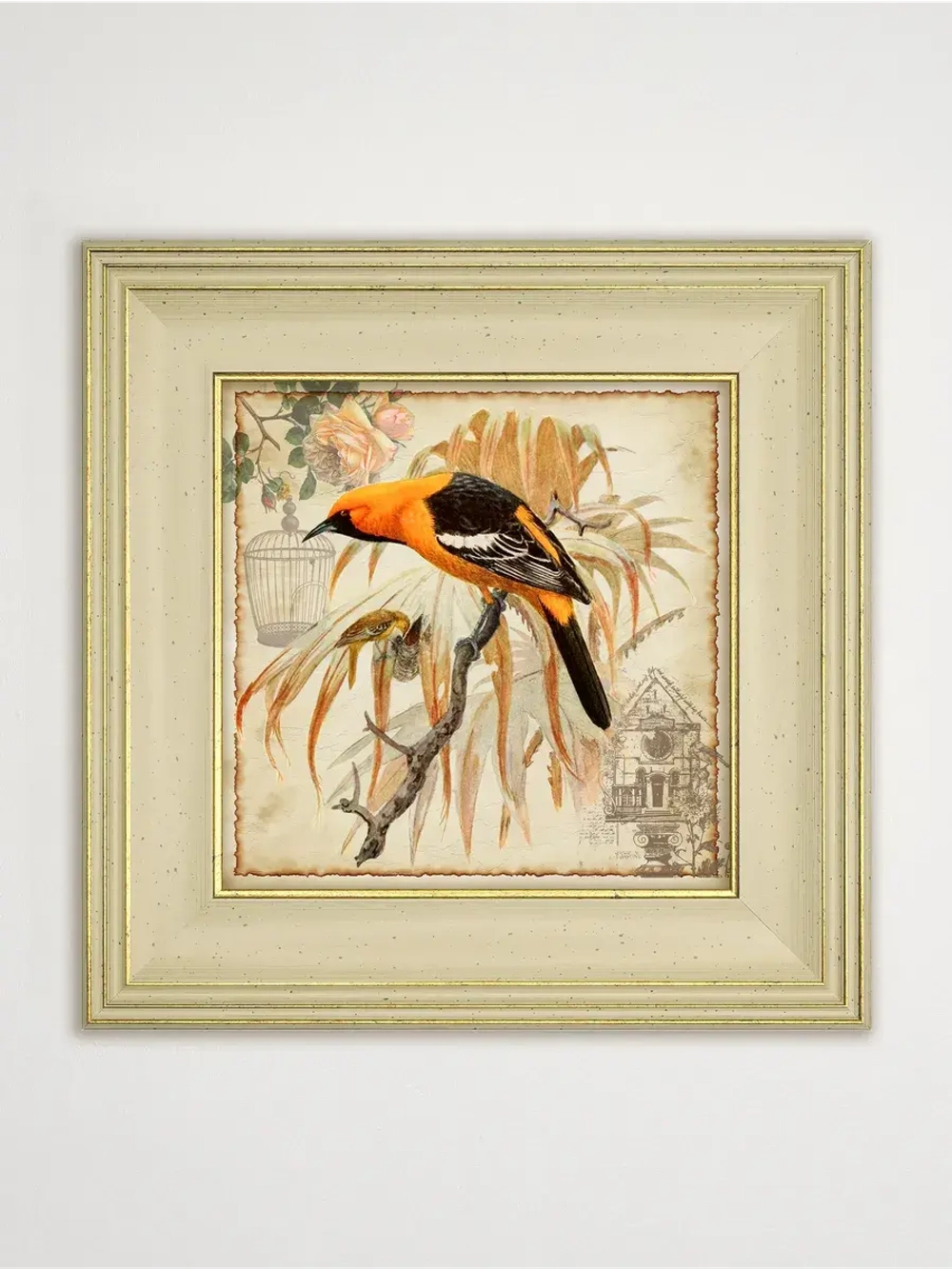 Картина интерьерная на холсте в раме "Птички" 30*30 см