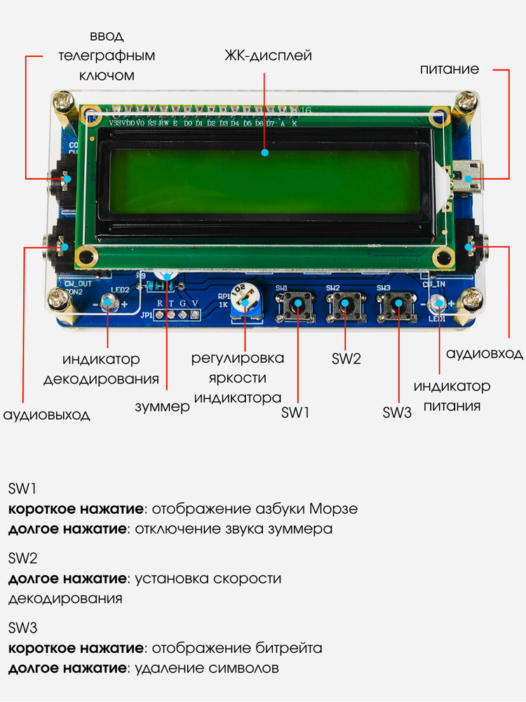 Набор для самостоятельной сборки и пайки (конструктор) "Азбука Морзе / декодер" с телеграфным ключом