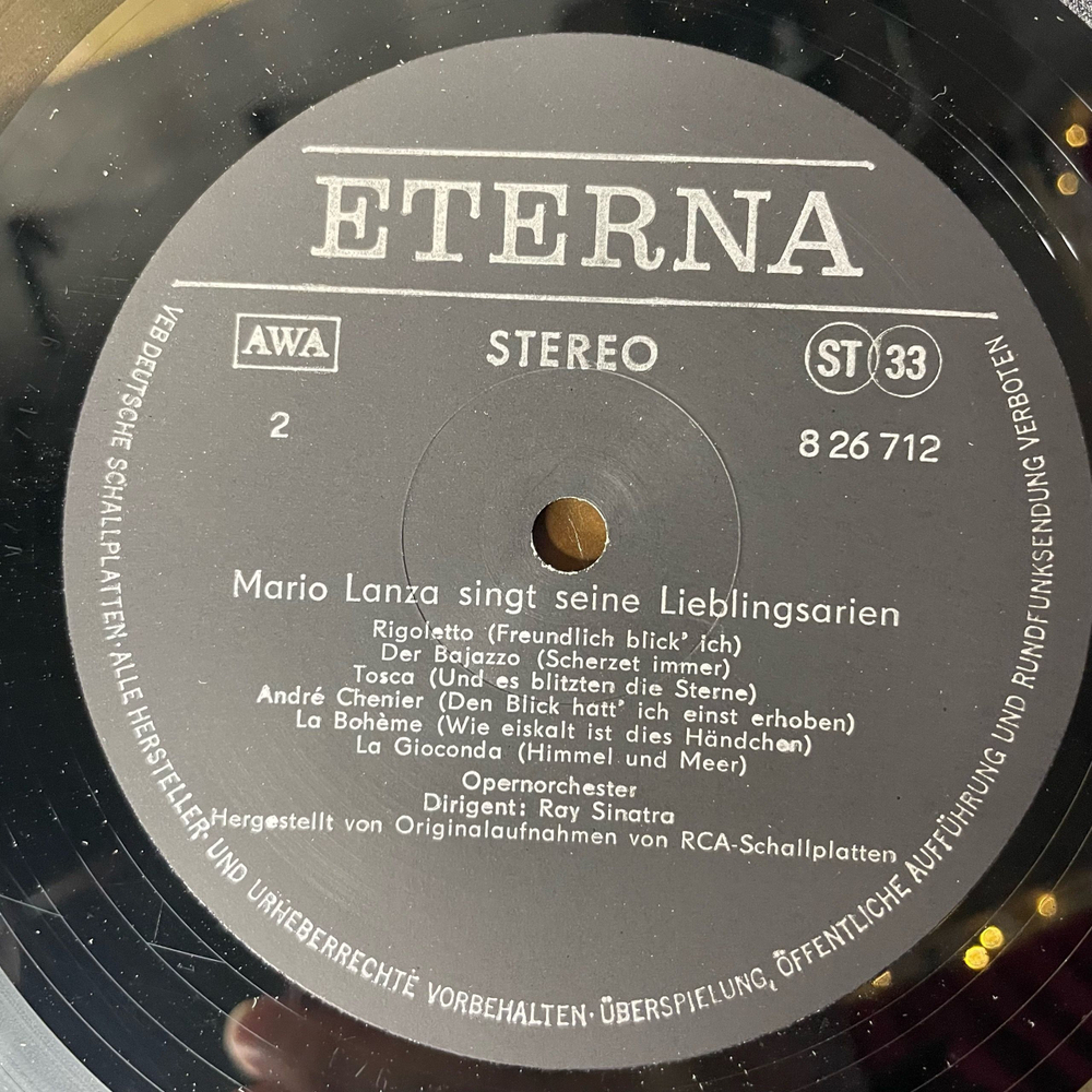 Винтажная виниловая пластинка LP Mario Lanza Марио Ланца, Singt Seine Lieblingsarien (ГДР 1976)
