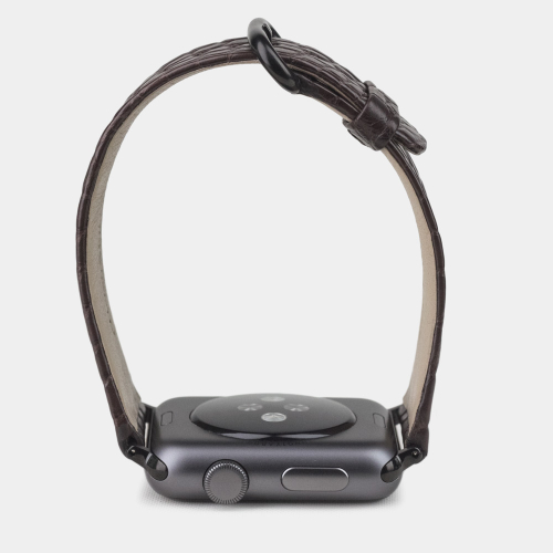 Ремешок для Apple Watch 40/41/42 mm из кожи аллигатора, темно-коричневого цвета
