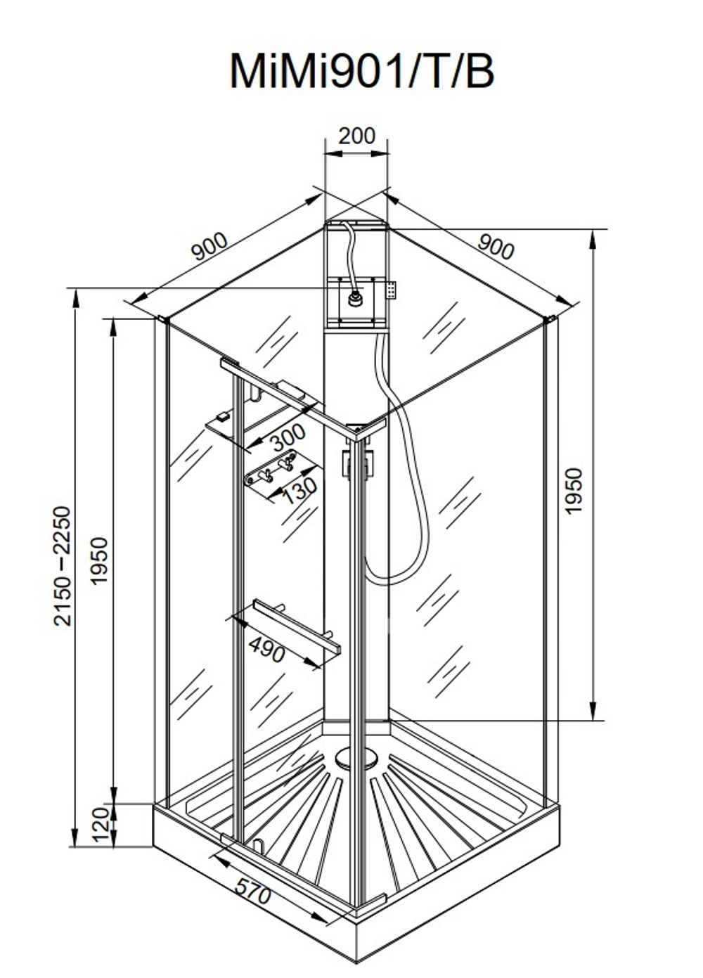 Кабина MiMi901T душевая Ceruttispa (90x90x215-225)