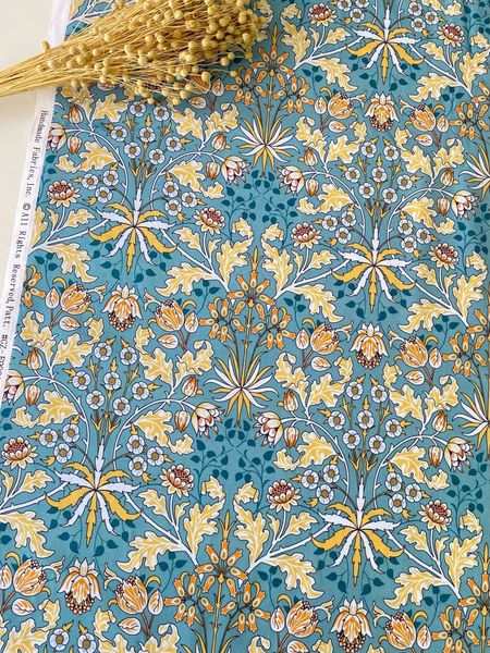 Цветочные узоры на бирюзе, Моррис, отрез 95 см, 100% хлопок Handmade Fabrics 3