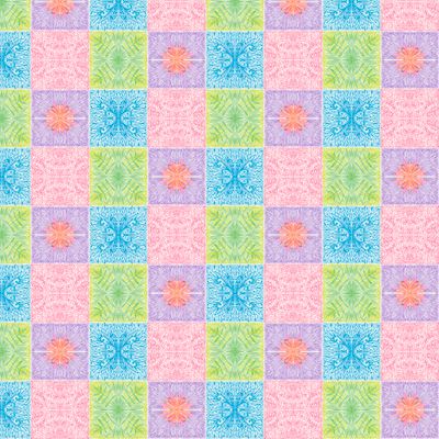 Seamless pattern drawn with colored pencils in the form of tiles.