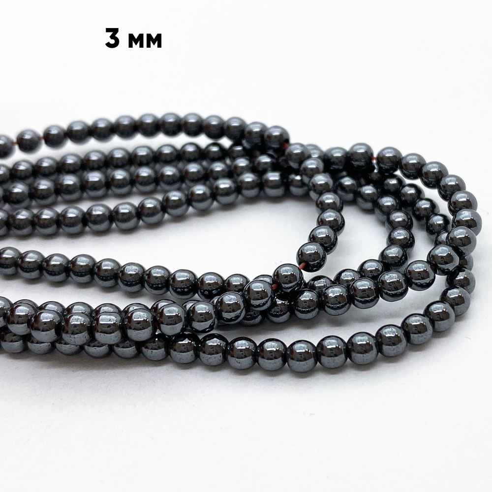 Гематит Шар бусины (имитация), цвет черный, размер около 3 мм, цена за нить 38 см