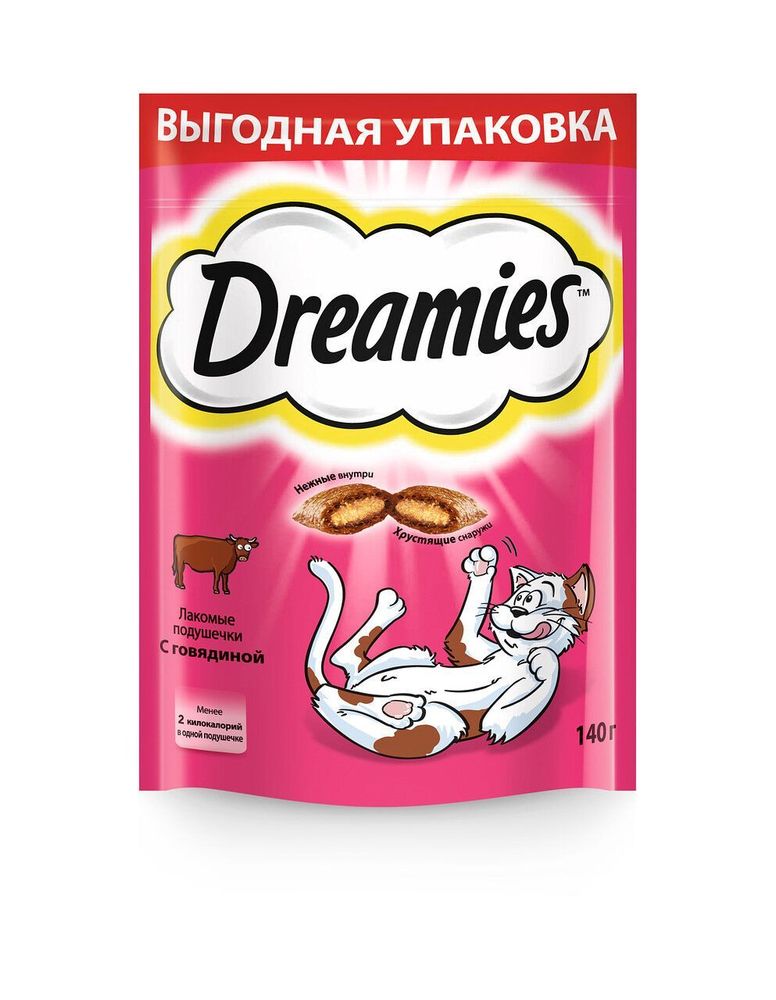 Лакомство Dreamies для кошек лакомые подушечки с говядиной 140 г