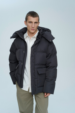 Пуховик удлиненный с капюшоном | graphite