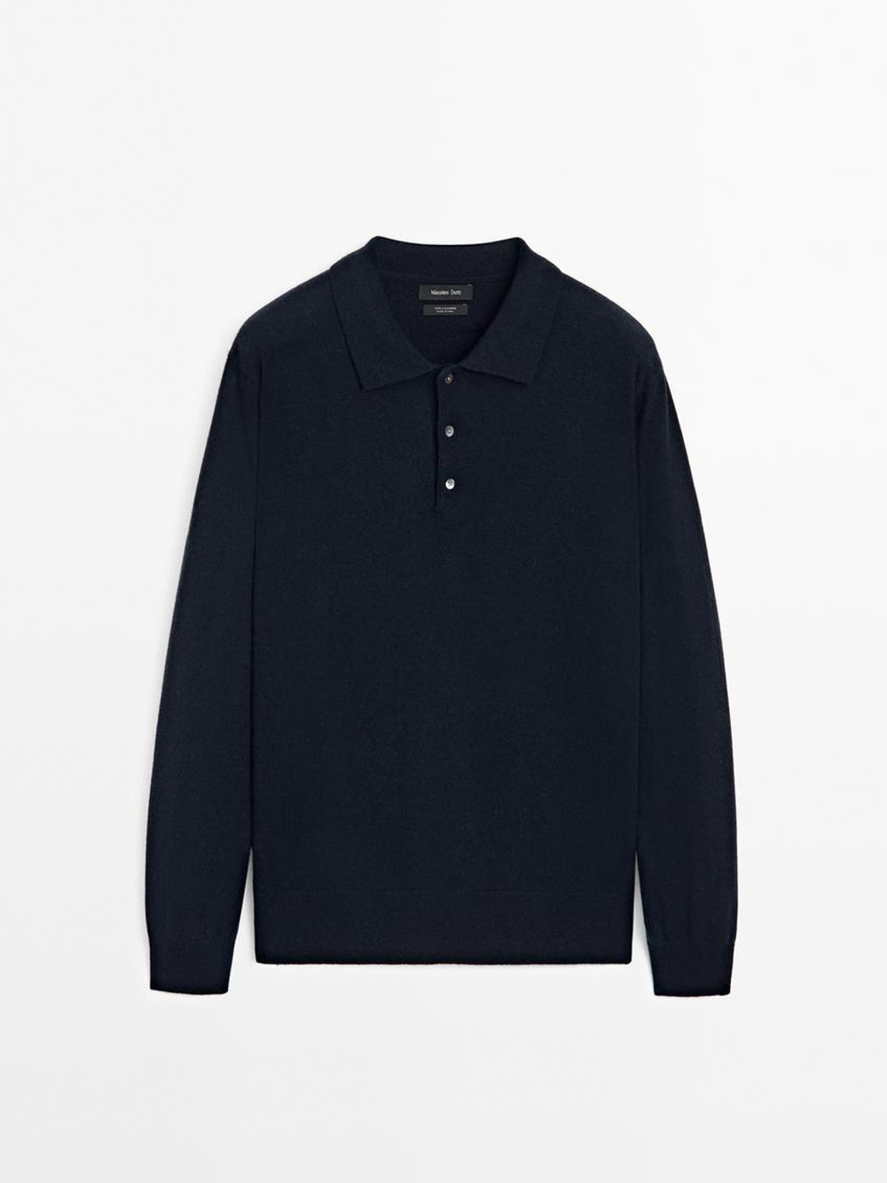 Massimo Dutti Свитер из 100% кашемира с воротником-поло, темно-синий