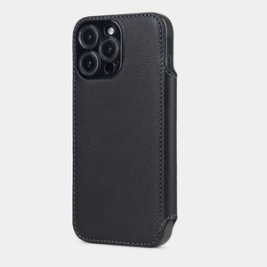 Чехол-книжка кожаная для iPhone 16 Pro Max, теленок черного цвета