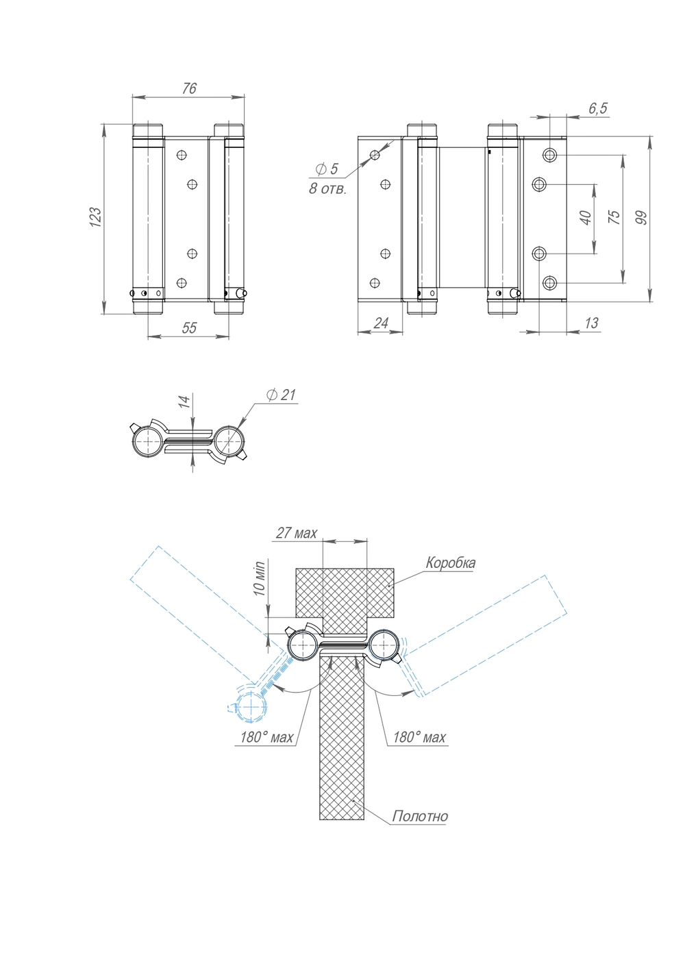 Петля пружинная Aldeghi ALH.100.4 SN мат. никель
