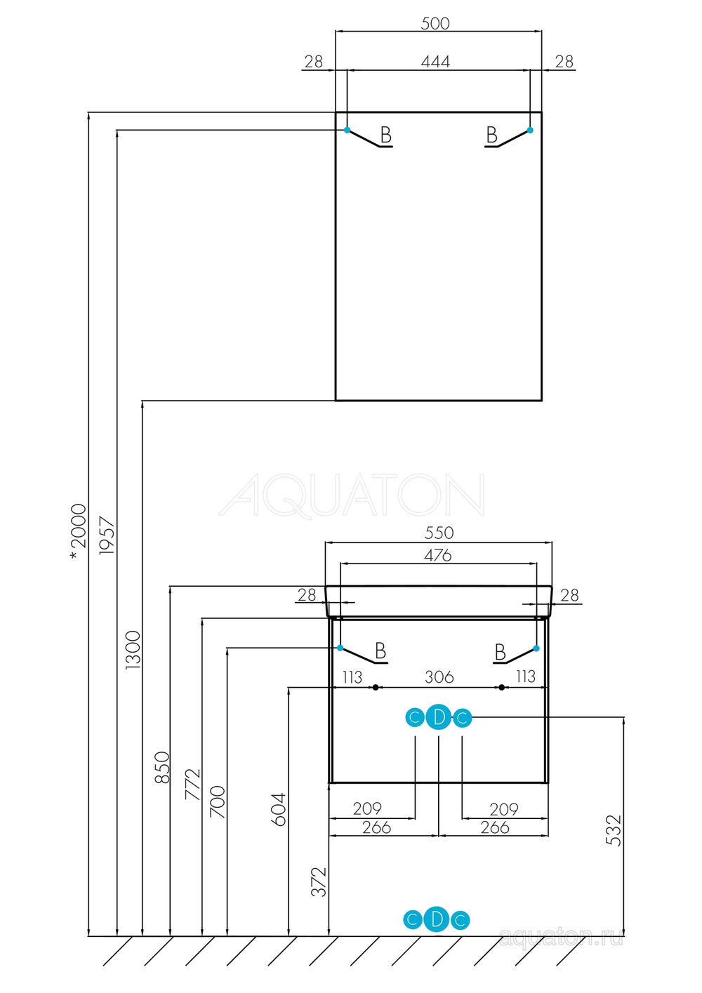 Тумба под раковину Aquaton Асти 55 белый глянец 1A263101AXD70