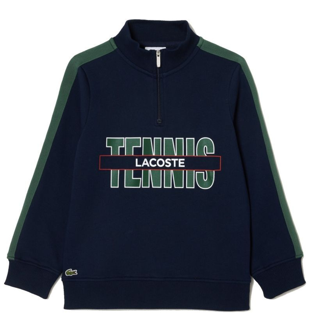 Детская теннисная толстовка Lacoste Tennis Print Quarter-Zip Sweatshirt - navy blue/dark green