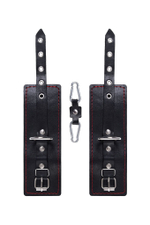 Черные кожаные однослойные наручники с контрастной строчкой (Цвет: черный)