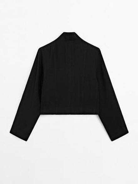 Massimo Dutti Короткий блейзер из смесовой льняной ткани, черный