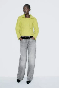 ZARA КАРДИГАН КРУПНОЙ ВЯЗКИ С КРУГЛЫМ ВОРОТНИКОМ, ЛАЙМОВЫЙ