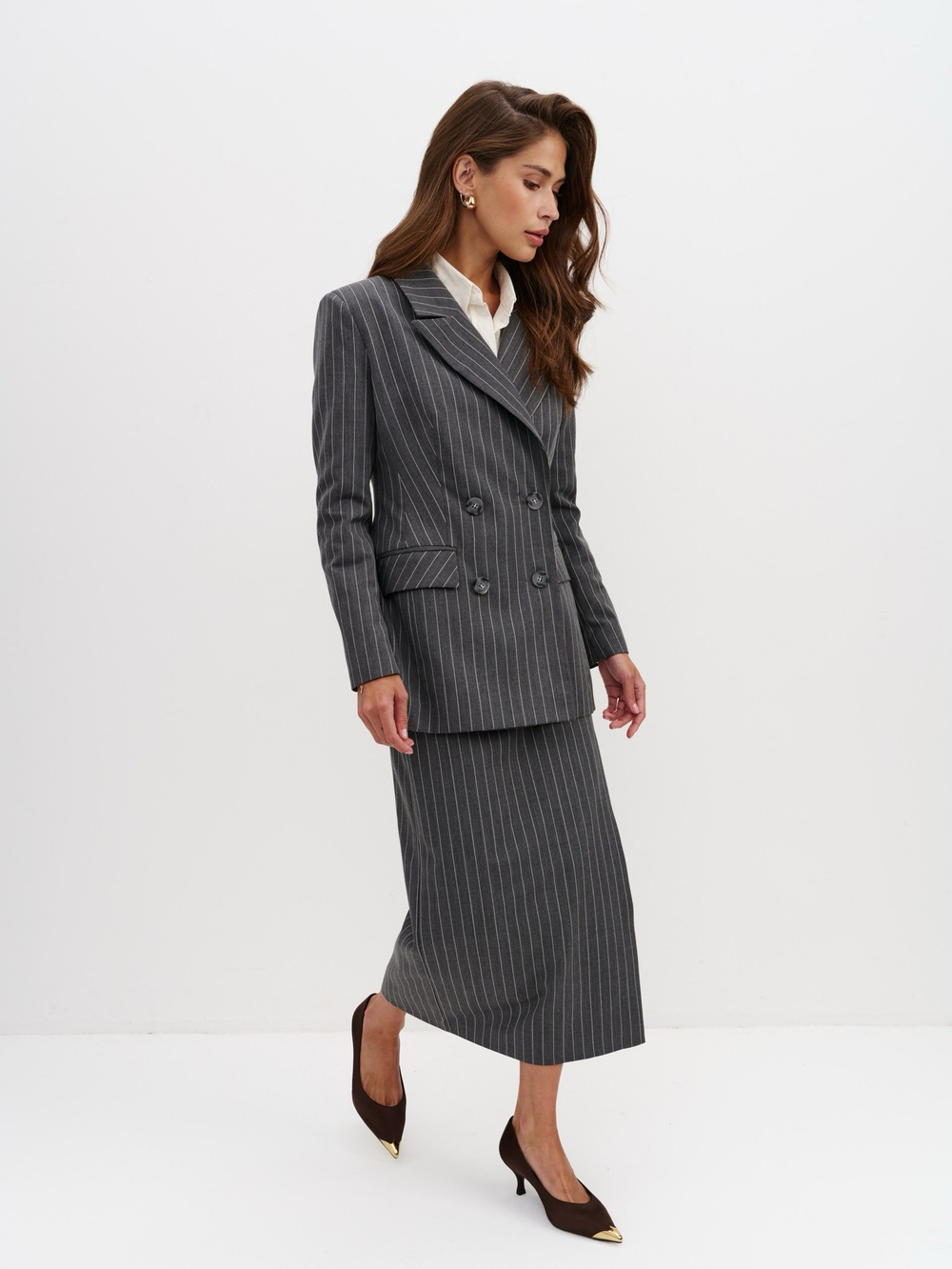 Жакет из смесовой шерсти в полоску, серый