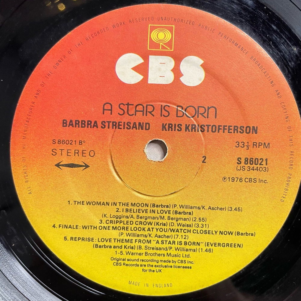 Винтажная виниловая пластинка LP Barbra Streisand, Kris Kristofferson A Star Is Born Звезда Родилась (UK 1976)