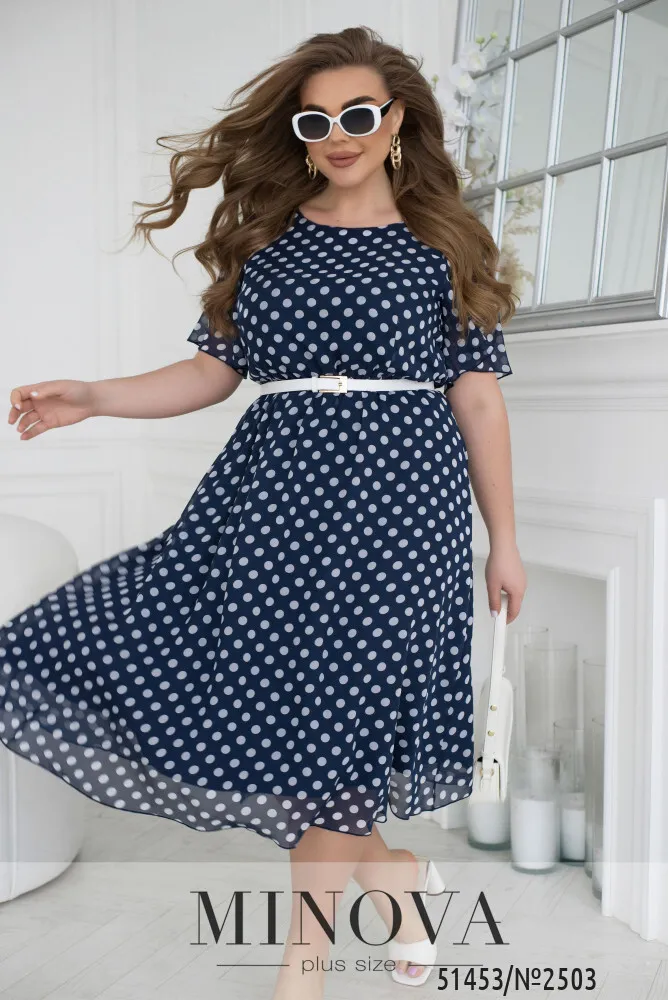 Платье 2503-синий горошек Minova