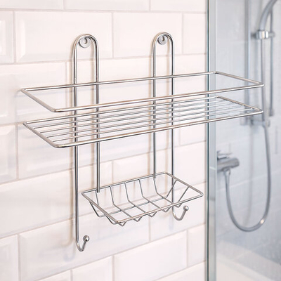 Полка прямоугольная 1-ярусная 26,5*10*27см с мыльницей и вешалкой хром, ППМ-1