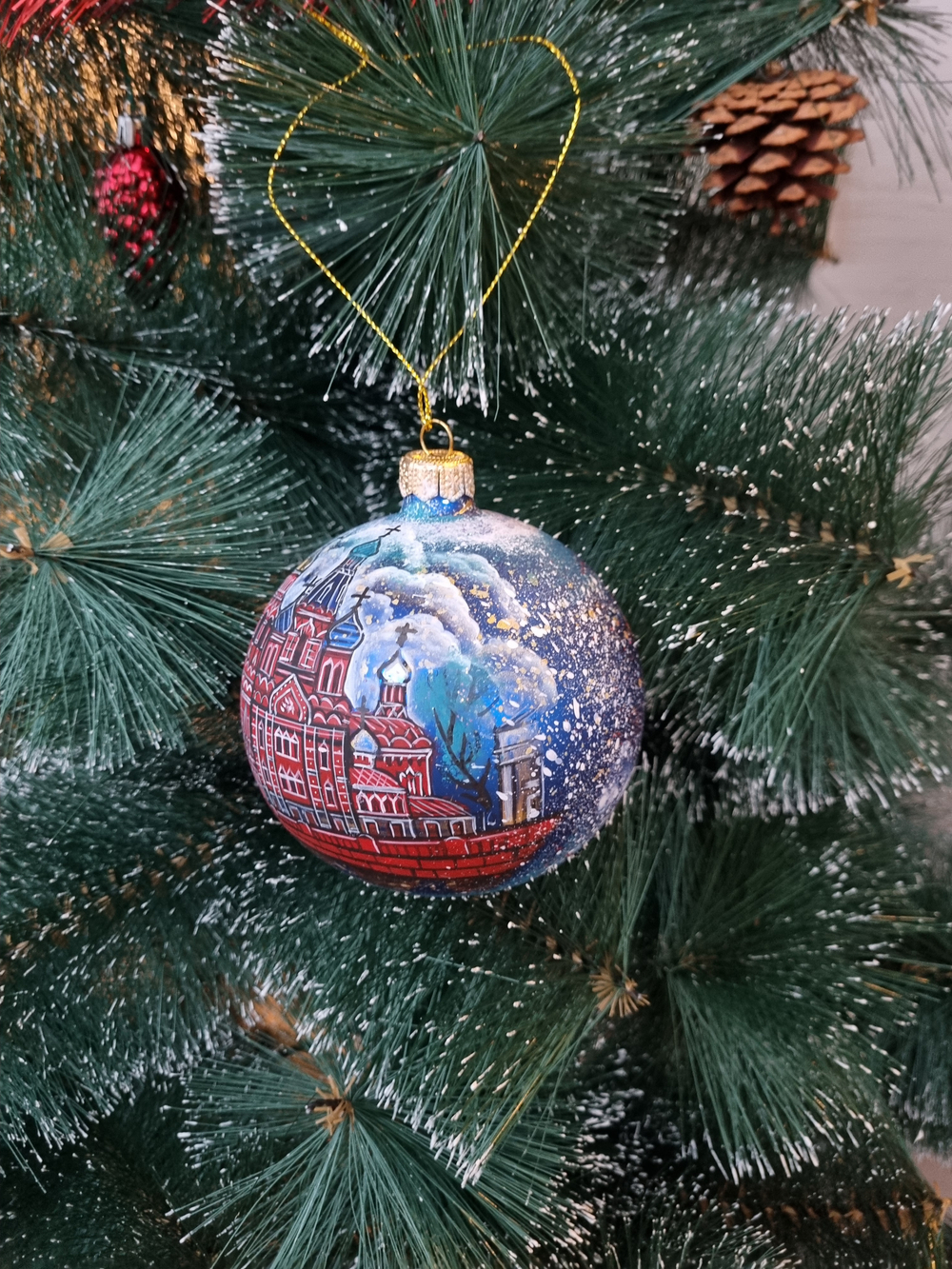 Шар стеклянный "Спас на крови",  ручная роспись