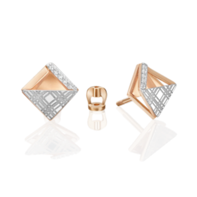 Серьги с принтом «Клетка» из комбинированного золота c фианитами Артикул: 02-5188-00-401-1111