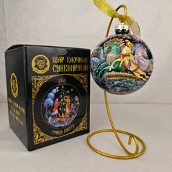 Шар новогодний (круговая роспись Палех) "Зимняя тройка" в коробке