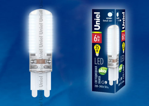 LED-JCD-6W/NW/G9/CL SIZ03TR Лампа светодиодная с силиконовым покрытием. Цвет свечения белый. Упаковка картон. ТМ Uniel