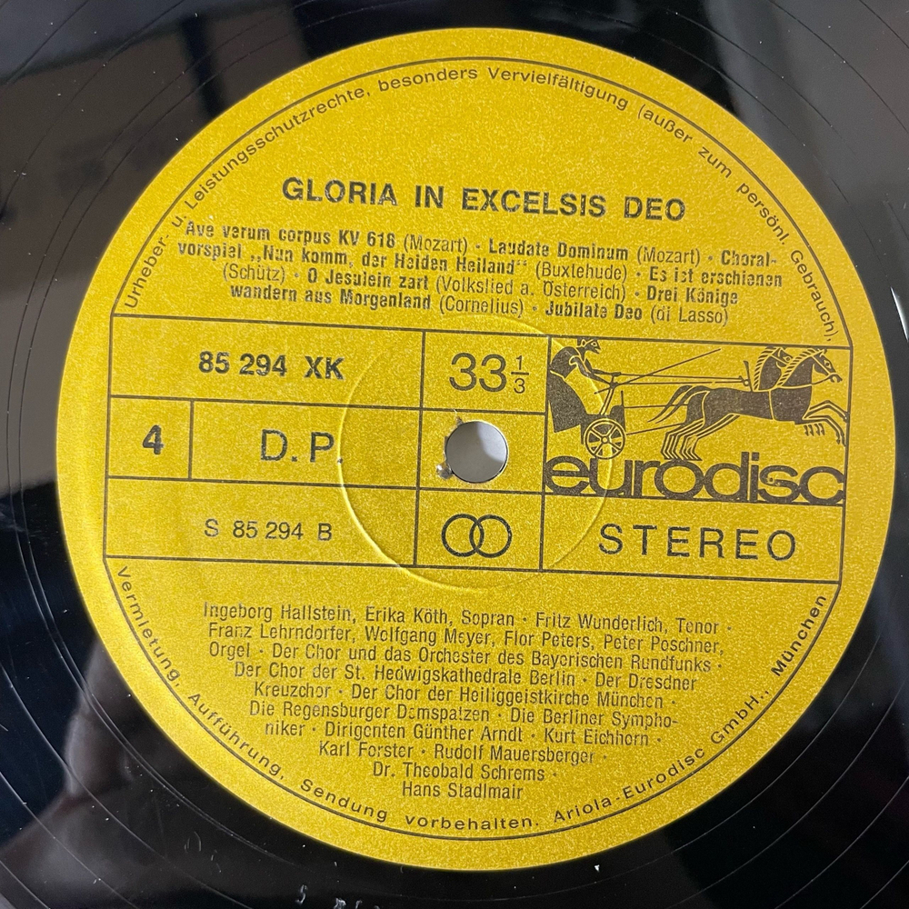Винтажная виниловая пластинка LP Сборник Классической Музыки Orlando di Lasso, Schutz, Buxtehude, Bach Бах, Handel Гендель, Mozart Моцарт, Cornelius Gloria In Excelsis Deo (Германия 1977)