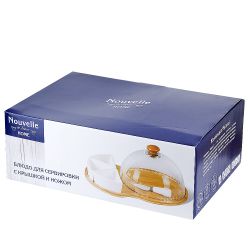 Блюдо сервировочное с крышкой и ножом " " на бамбуковой подставке 33,5*23*15см. нож l=12см.