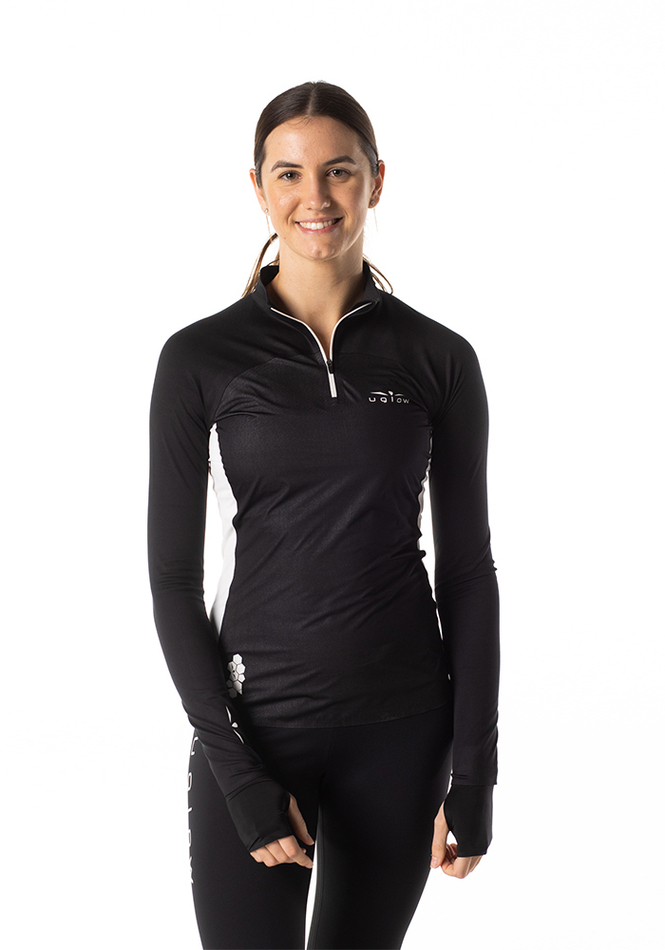 ЛОНГСЛИВ С МЕМБРАННОЙ ВСТАВКОЙ ЖЕНСКИЙ 1/2 ZIP LONG SLEEVE WIND BREAKER | BLACK