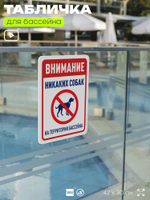 Табличка для бассейна "Внимание, никаких собак", на пляж, для общественной и частной зоны отдыха, информационная, 40х30 см, Silver Plane x Айдентика Технолоджи