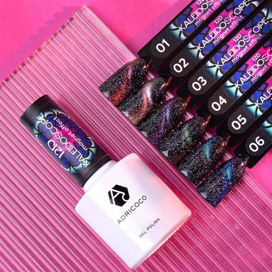 Гель-лак ADRICOCO Kaleidoscope 12D, кошачий глаз светоотражающий №02 - “розовый туман”, 8 мл