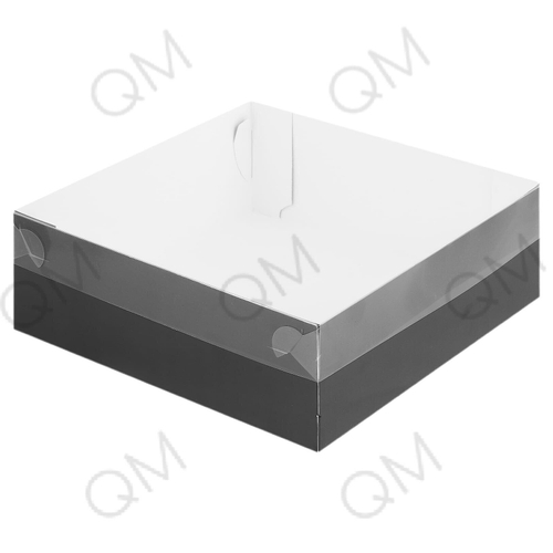 Коробка для зефира, тортов и пирожных с пластиковой крышкой 200х200х70 мм (черная), 50шт