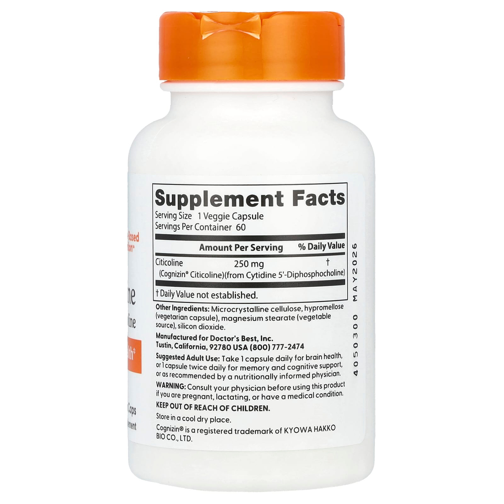 Doctor's Best, Цитиколин, 250 мг, 60 растительных капсул