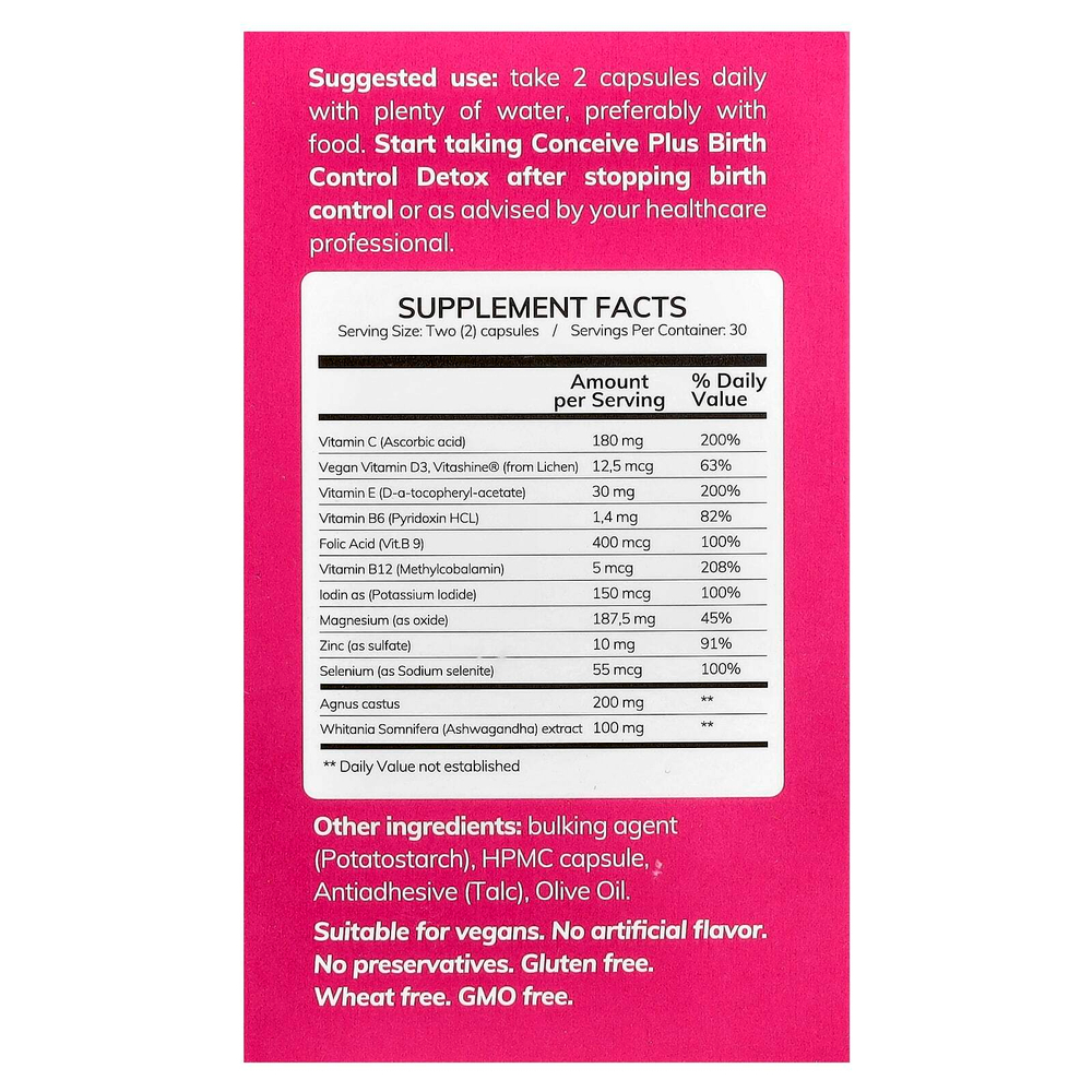 Conceive Plus, Детокс для женщин, противозачаточные, 60 капсул