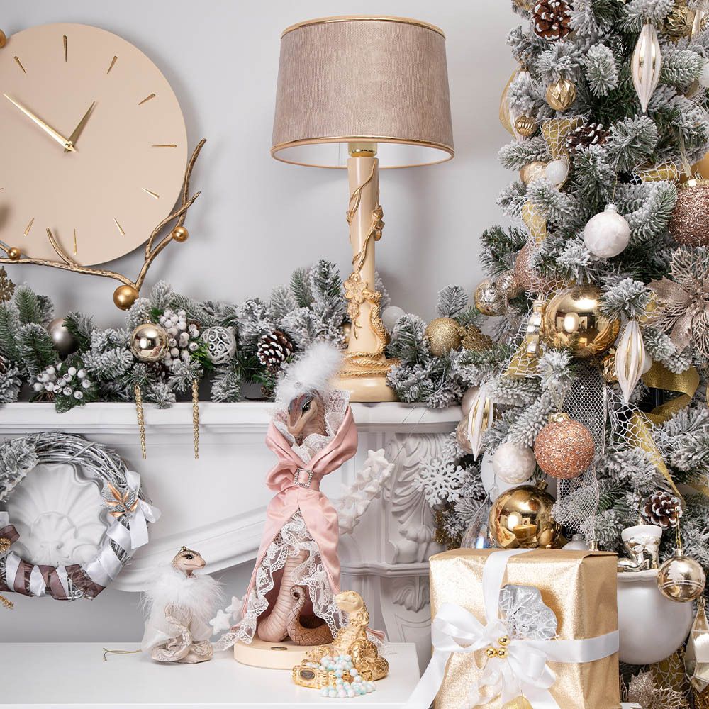 Настольная лампа Змея Катари Айвори с абажуром Тюссо Игуана Беж