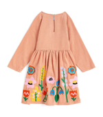 Платье вельветовое STELLA McCARTNEY Бежево-розовый/Вышивки: разноцветные цветы (Девочка)