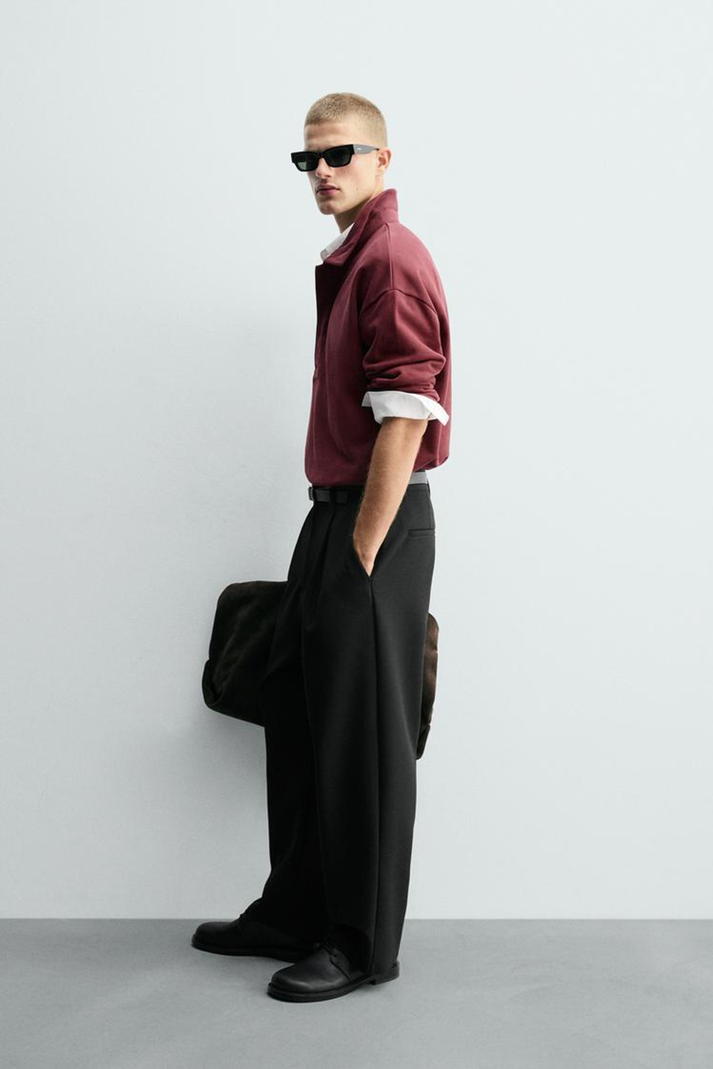 ZARA ПОЛО BOXY FIT, ГРАНАТОВЫЙ