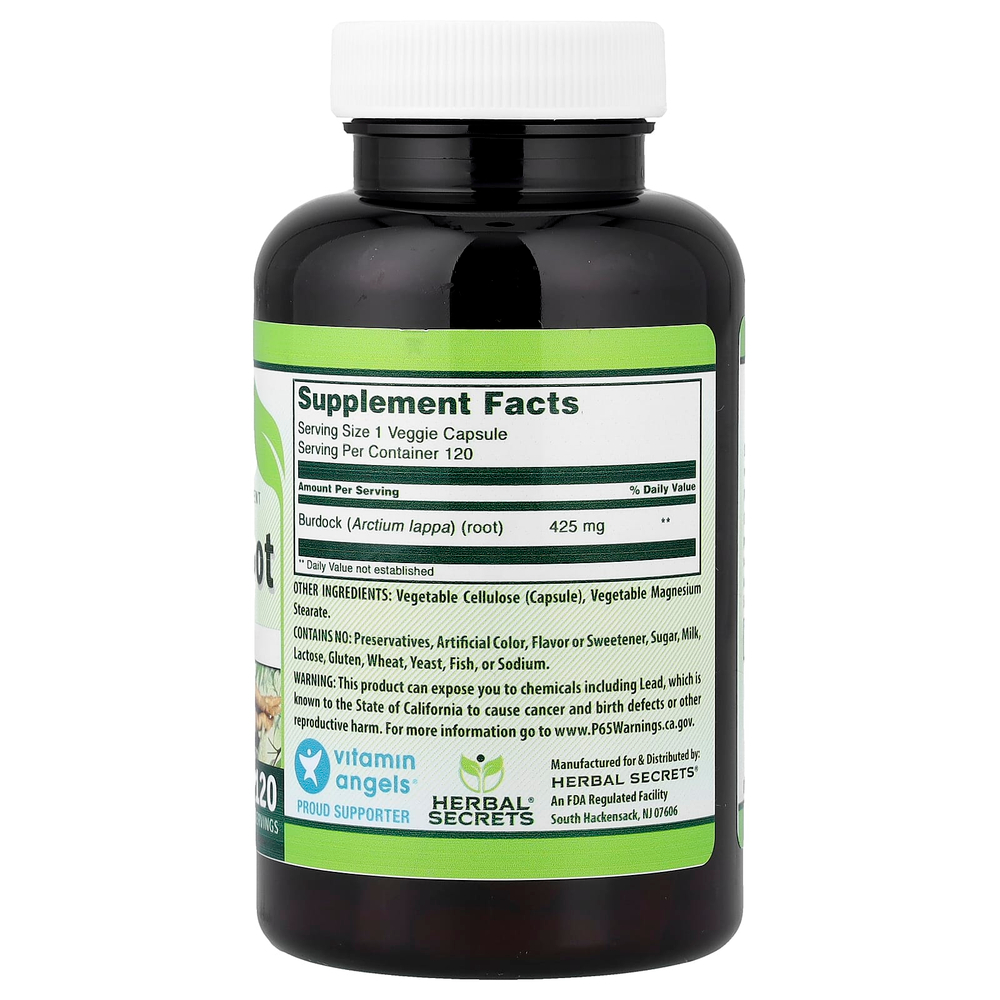 Herbal Secrets, Корень лопуха, 425 мг, 120 растительных капсул
